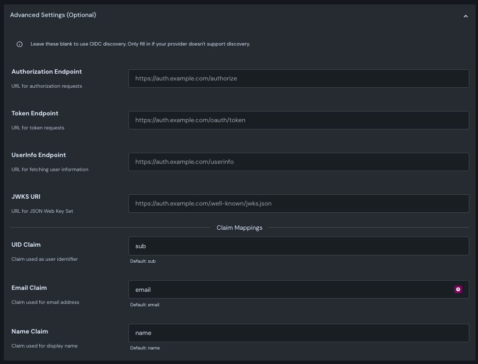 OIDC Advanced Settings