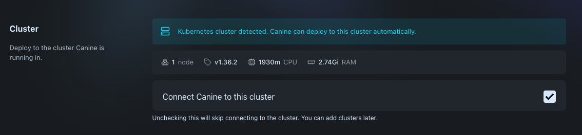 Kubernetes cluster detected